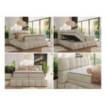 Łóżko kontynentalne - NIRA KING 180x200 - H4 - beżowy, welwet