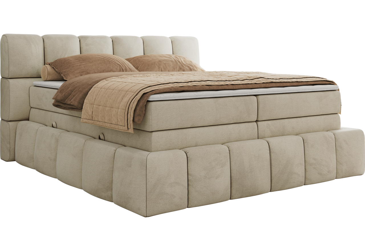 Łóżko kontynentalne - NIRA KING 200x200 - H4 - beżowy, welwet