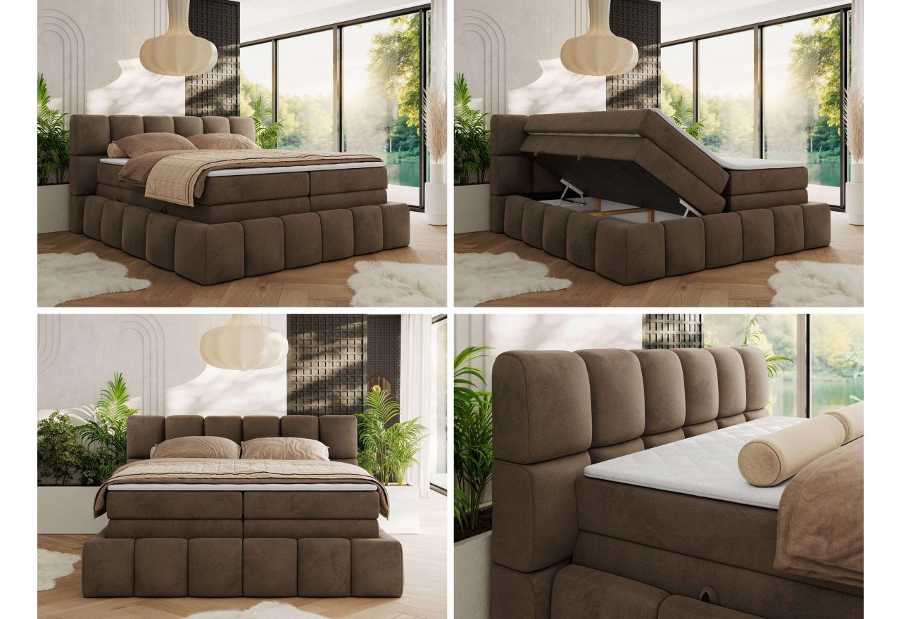 Łóżko kontynentalne - NIRA KING 160x200 - H3 - brązowy, welwet