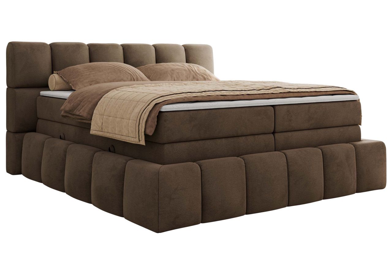 Łóżko kontynentalne - NIRA KING 160x200 - H3 - brązowy, welwet