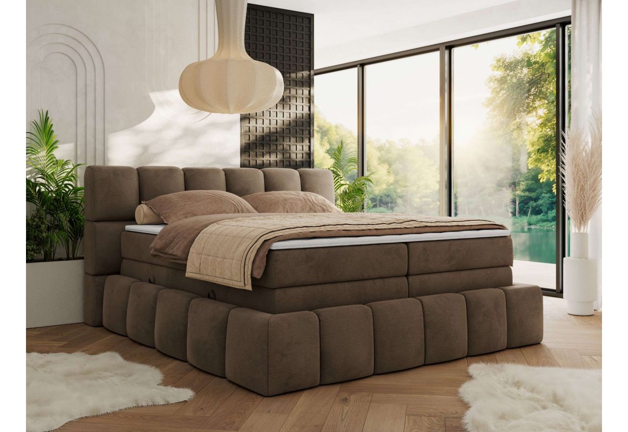 Łóżko kontynentalne - NIRA KING 160x200 - H4 - brązowy, welwet