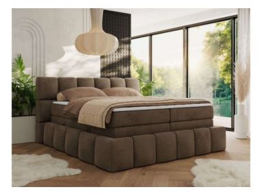 Łóżko kontynentalne - NIRA KING 180x200 - H4 - brązowy, welwet