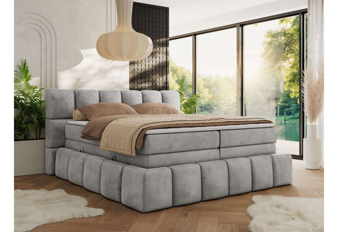 Łóżko kontynentalne - NIRA KING 120x200 - H3 - jasnoszary, welwet