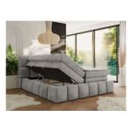 Łóżko kontynentalne - NIRA KING 120x200 - H3 - jasnoszary, welwet