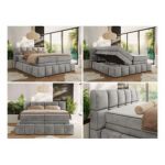 Łóżko kontynentalne - NIRA KING 120x200 - H3 - jasnoszary, welwet