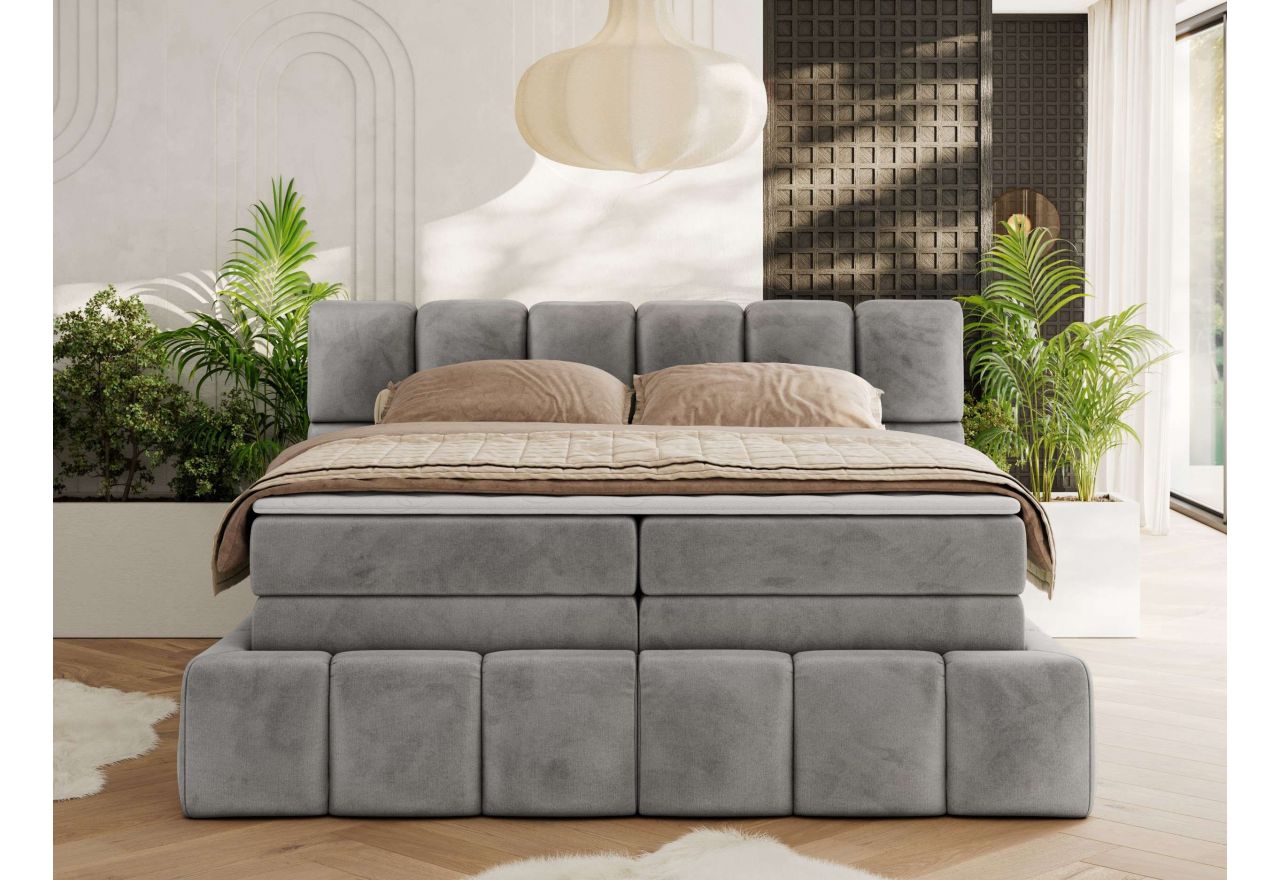 Łóżko kontynentalne - NIRA KING 140x200 - H3 - jasnoszary, welwet