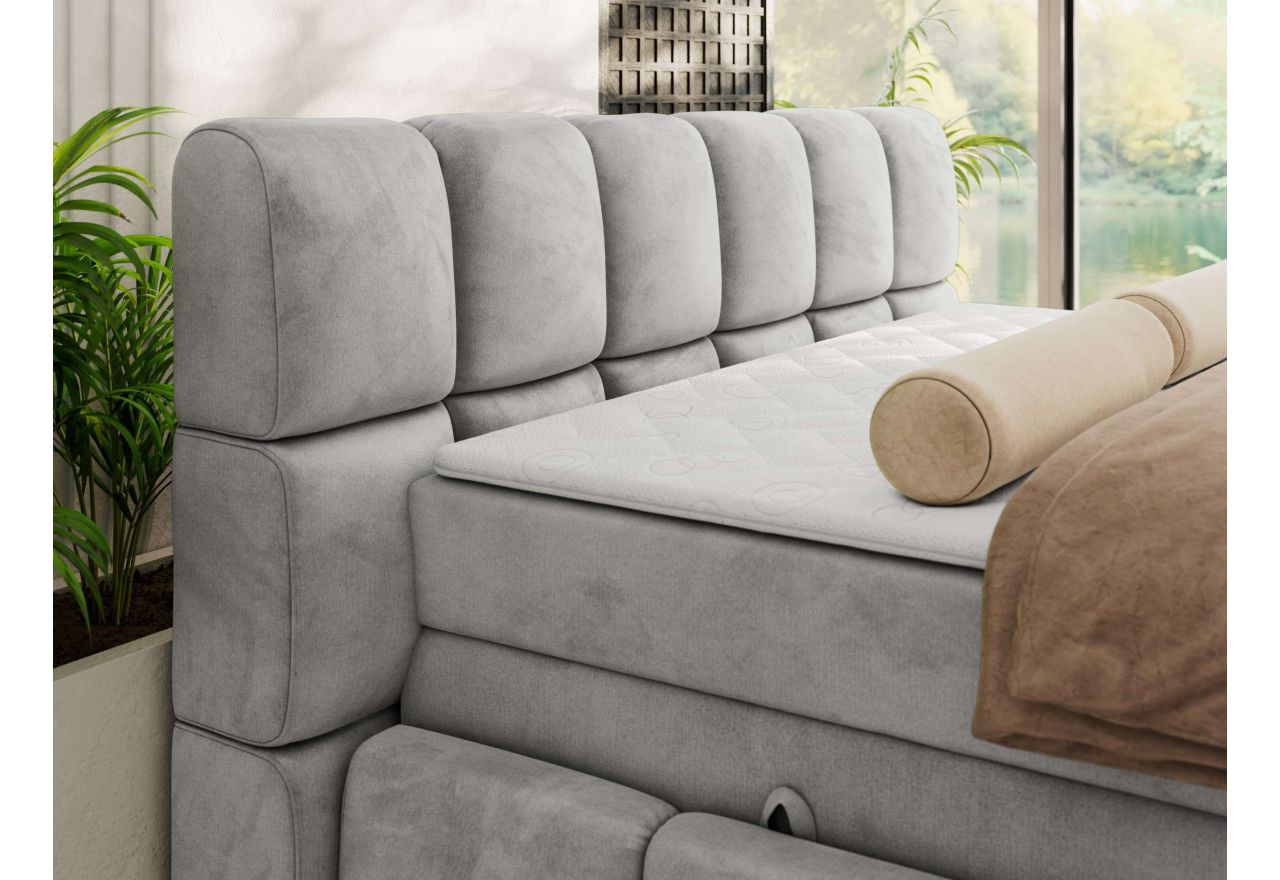 Łóżko kontynentalne - NIRA KING 180x200 - H3 - jasnoszary, welwet