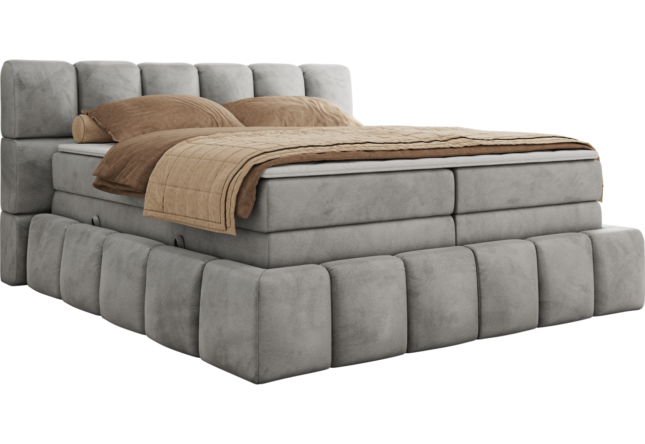 Łóżko kontynentalne - NIRA KING 140x200 - H4 - jasnoszary, welwet