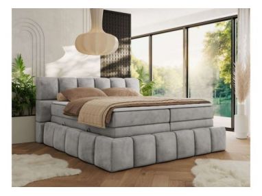 Łóżko kontynentalne - NIRA KING 200x200 - H4 - jasnoszary, welwet