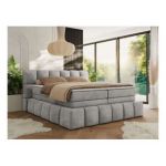 Łóżko kontynentalne - NIRA KING 200x200 - H4 - jasnoszary, welwet