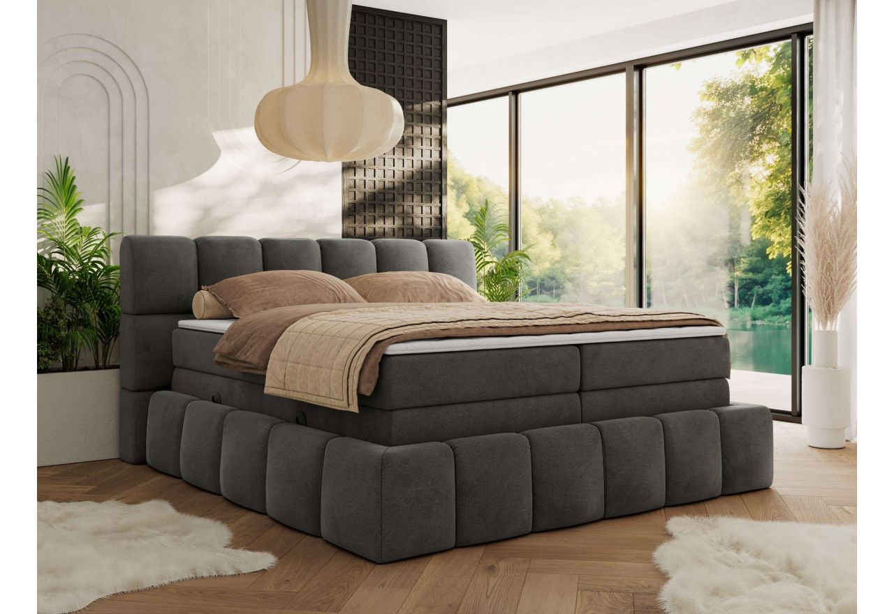 Łóżko kontynentalne - NIRA KING 160x200 - H4 - ciemnoszary, welwet