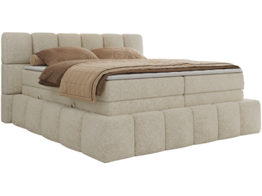 Łóżko kontynentalne - NIRA KING 120x200 - H3 - kremowy, struktura