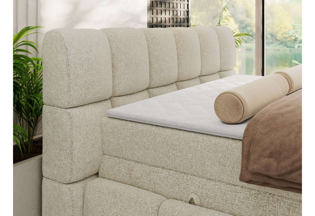 Łóżko kontynentalne - NIRA KING 160x200 - H3 - kremowy, struktura