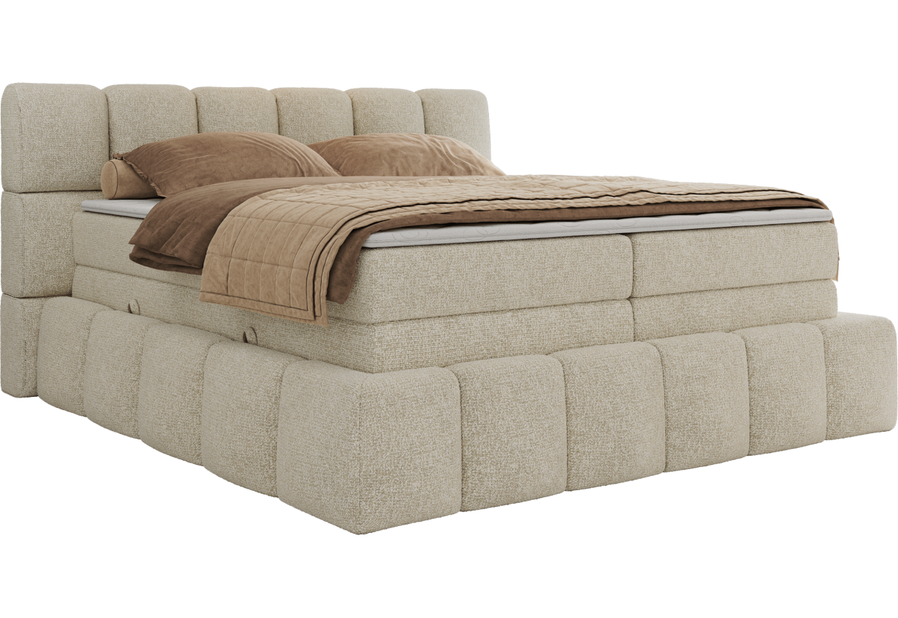 Łóżko kontynentalne - NIRA KING 120x200 - H4 - kremowy, struktura