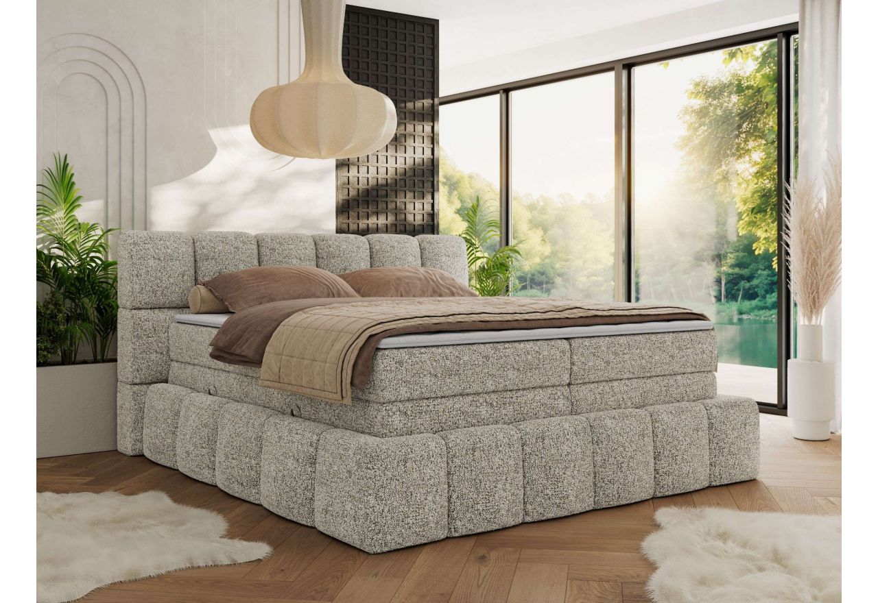 Łóżko kontynentalne - NIRA KING 160x200 - H4 - beżowy, struktura