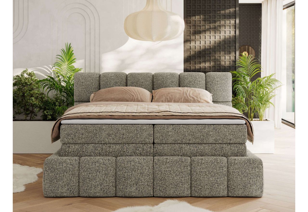 Łóżko kontynentalne - NIRA KING 180x200 - H4 - szary, struktura