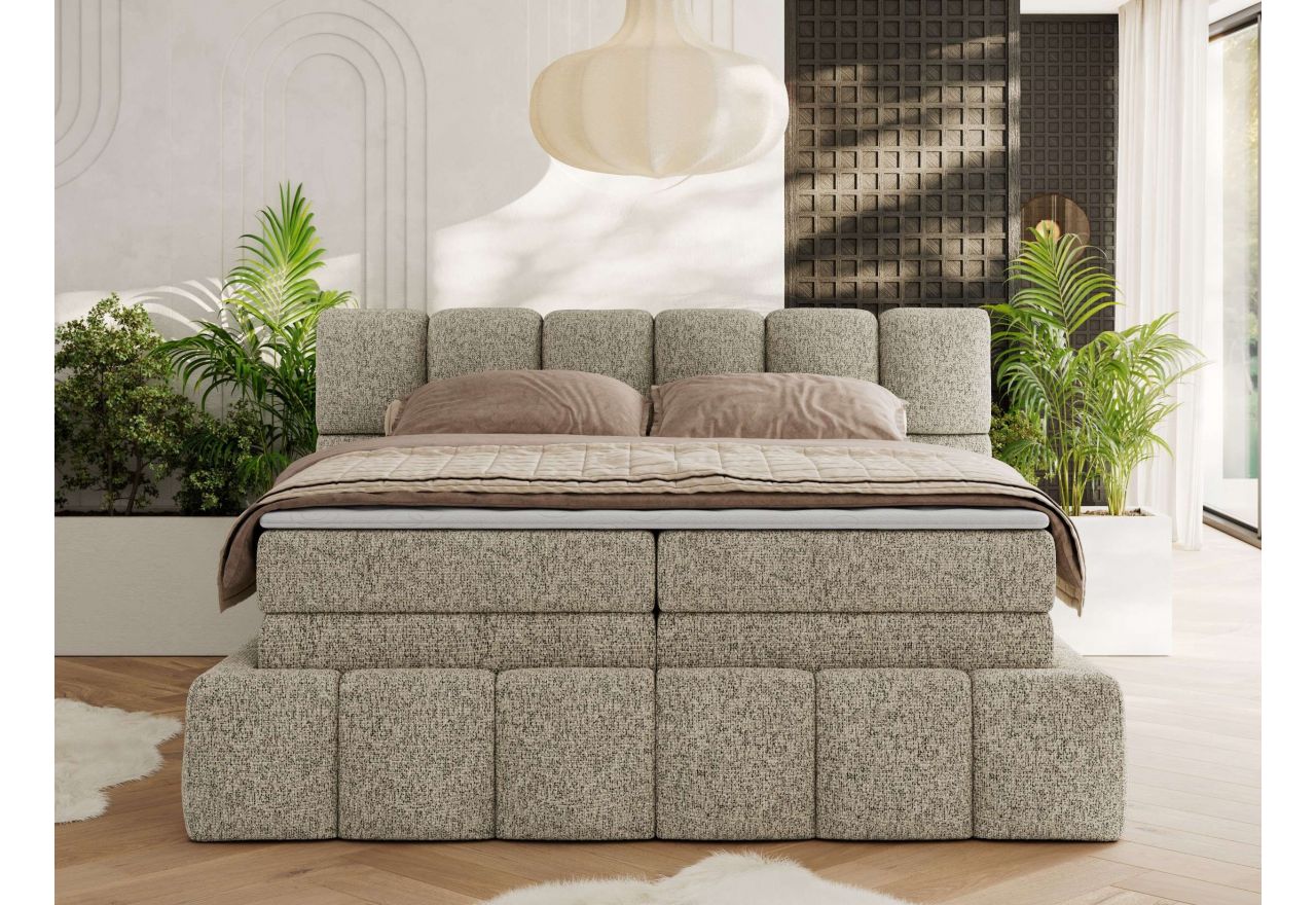 Łóżko kontynentalne - NIRA KING 120x200 - H3 - ciemnobeżowy, struktura