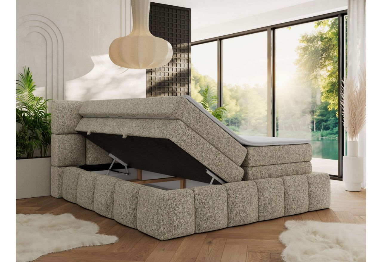 Łóżko kontynentalne - NIRA KING 180x200 - H3 - ciemnobeżowy, struktura