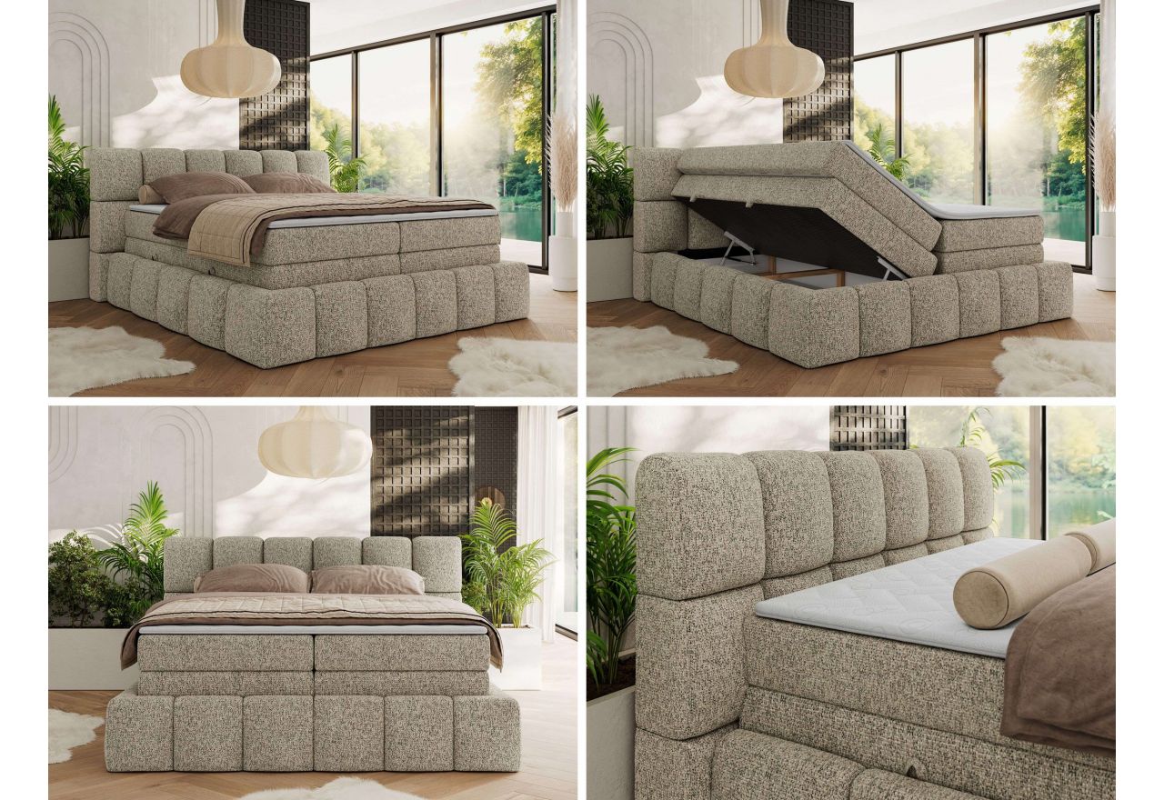 Łóżko kontynentalne - NIRA KING 180x200 - H3 - ciemnobeżowy, struktura