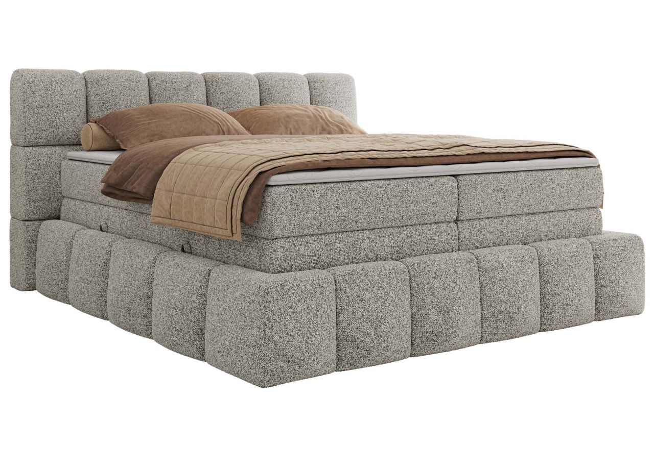 Łóżko kontynentalne - NIRA KING 160x200 - H4 - jasnoszary, struktura