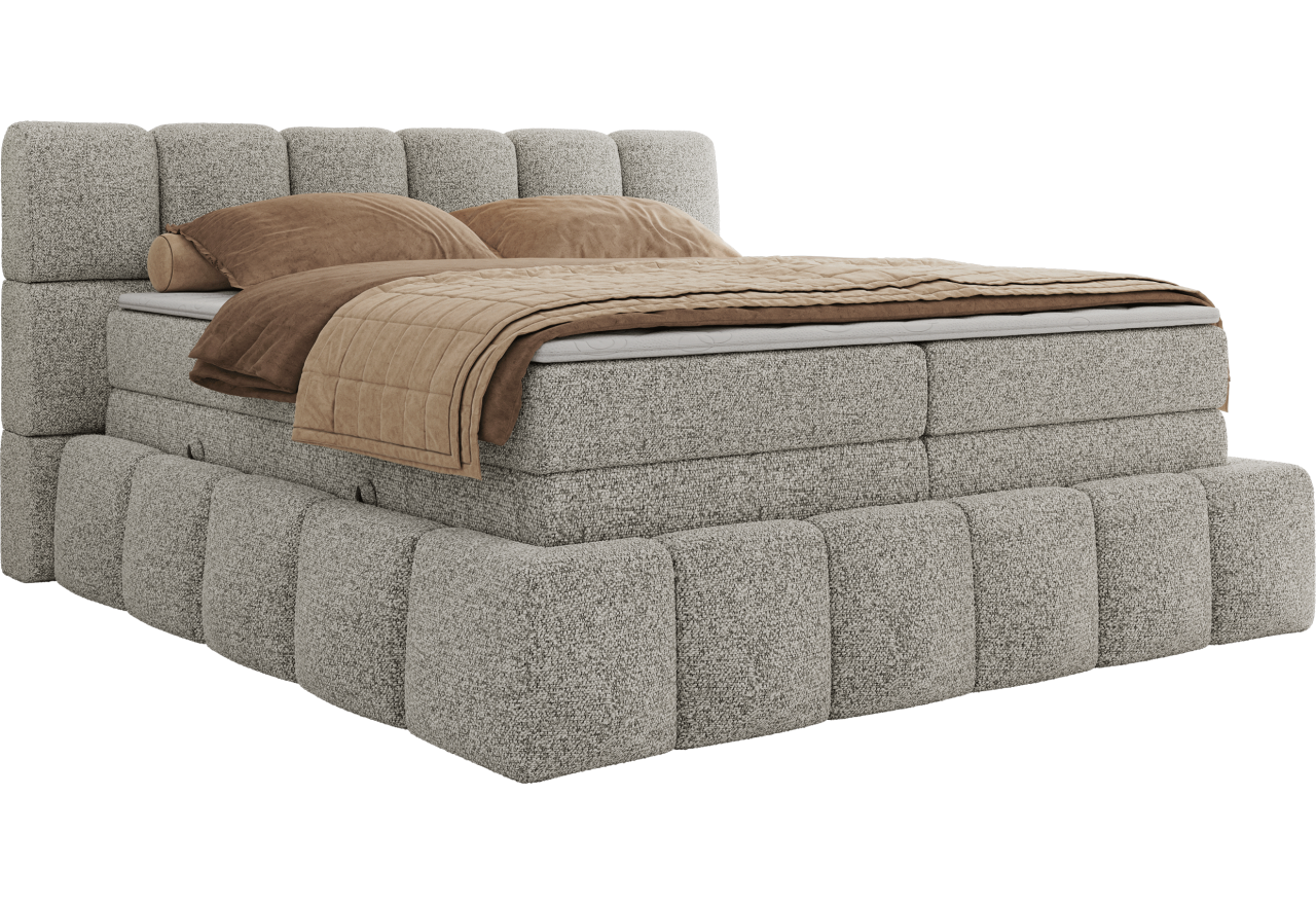 Łóżko kontynentalne - NIRA KING 200x200 - H4 - jasnoszary, struktura