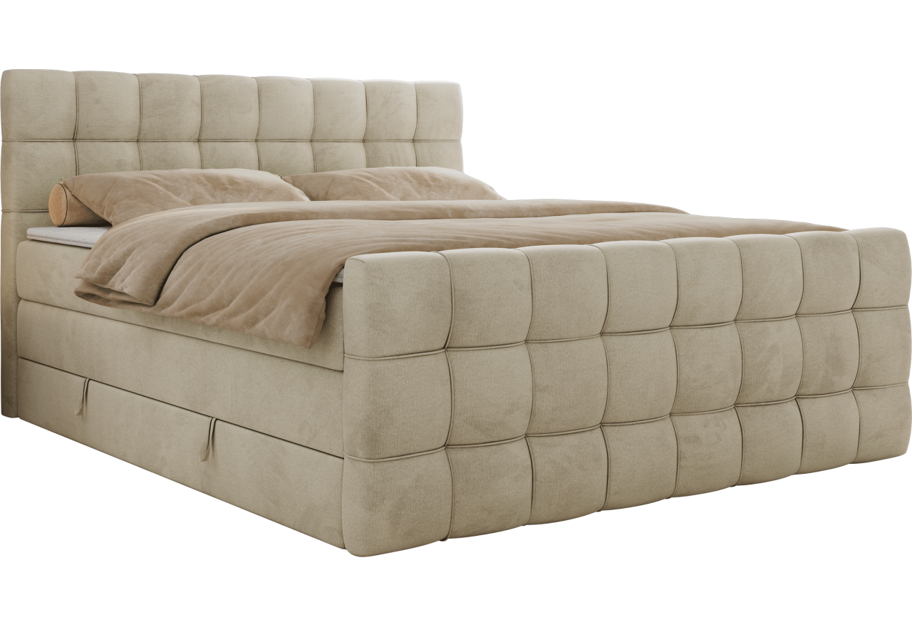Łóżko kontynentalne - ALTIVO KING DUO - 180x200 - H3 - beżowy, welwet