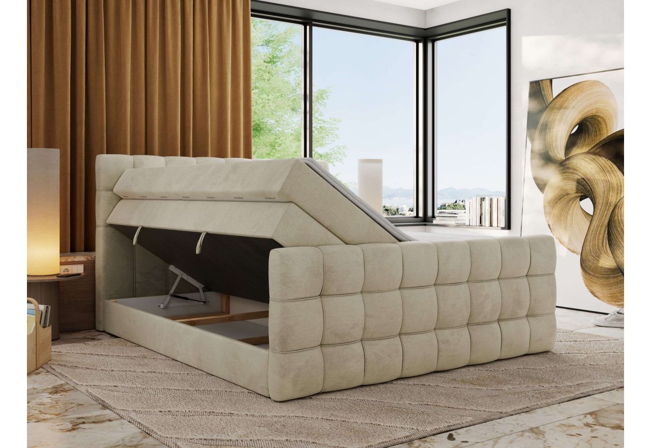 Łóżko kontynentalne - ALTIVO KING DUO - 180x200 - H3 - beżowy, welwet