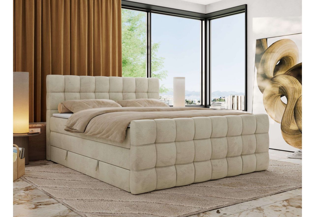 Łóżko kontynentalne - ALTIVO KING DUO - 160x200 - H4 - beżowy, welwet