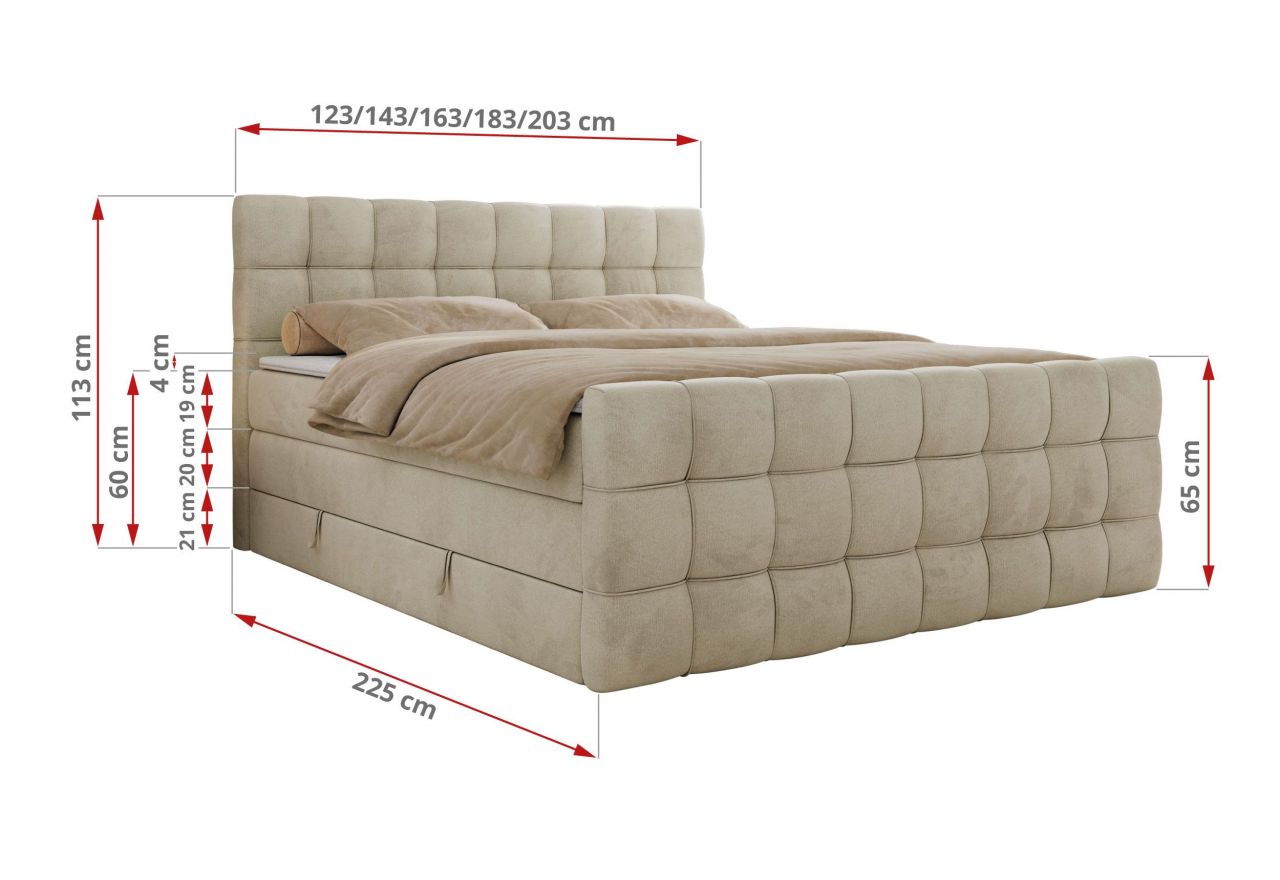 Łóżko kontynentalne - ALTIVO KING DUO - 160x200 - H4 - beżowy, welwet