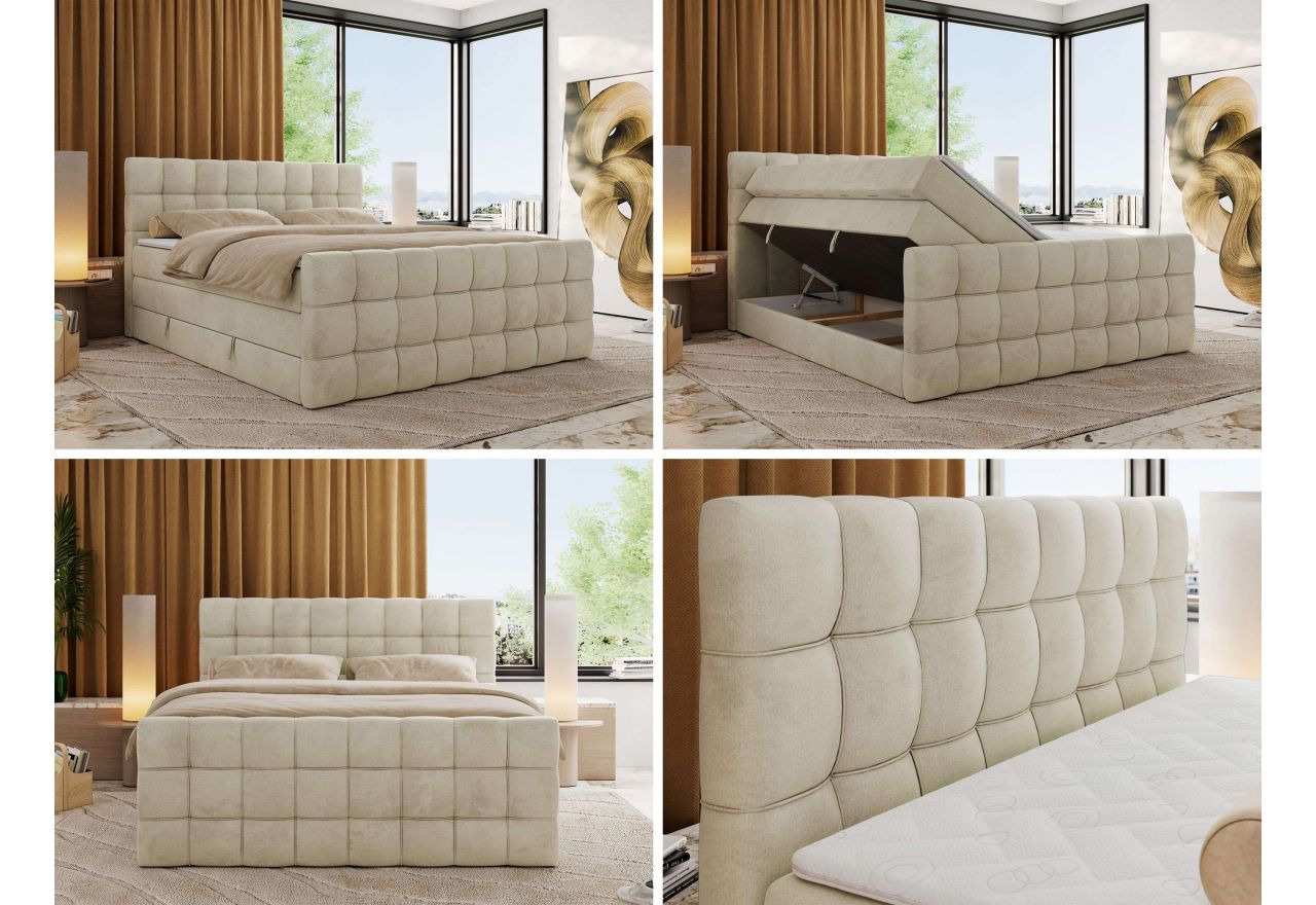 Łóżko kontynentalne - ALTIVO KING DUO - 180x200 - H4 - beżowy, welwet