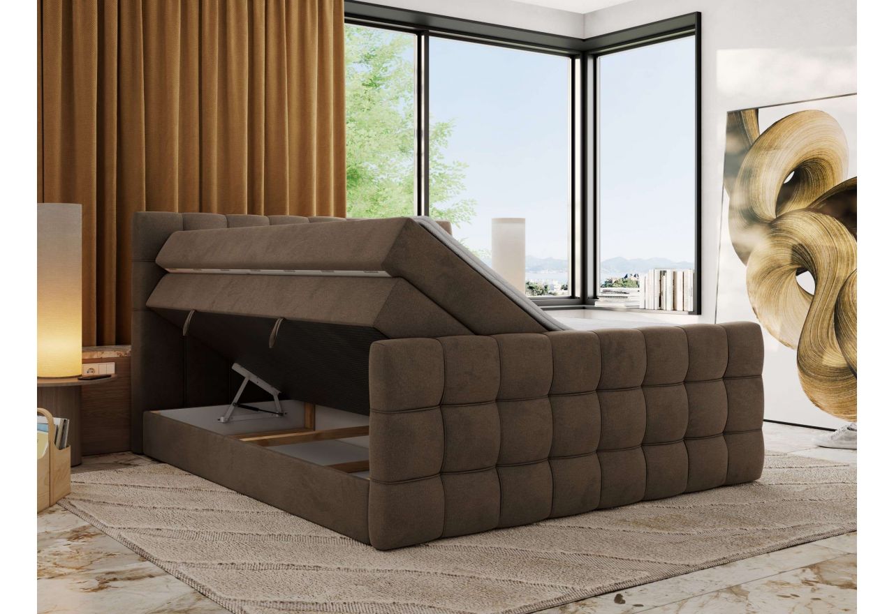 Łóżko kontynentalne - ALTIVO KING DUO - 160x200 - H3 - brązowy, welwet