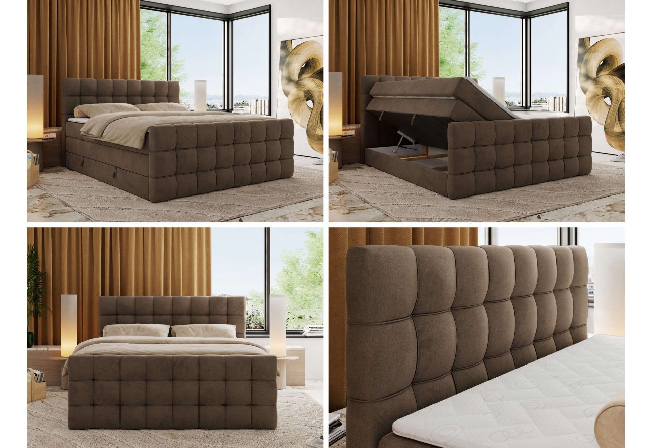 Łóżko kontynentalne - ALTIVO KING DUO - 160x200 - H3 - brązowy, welwet