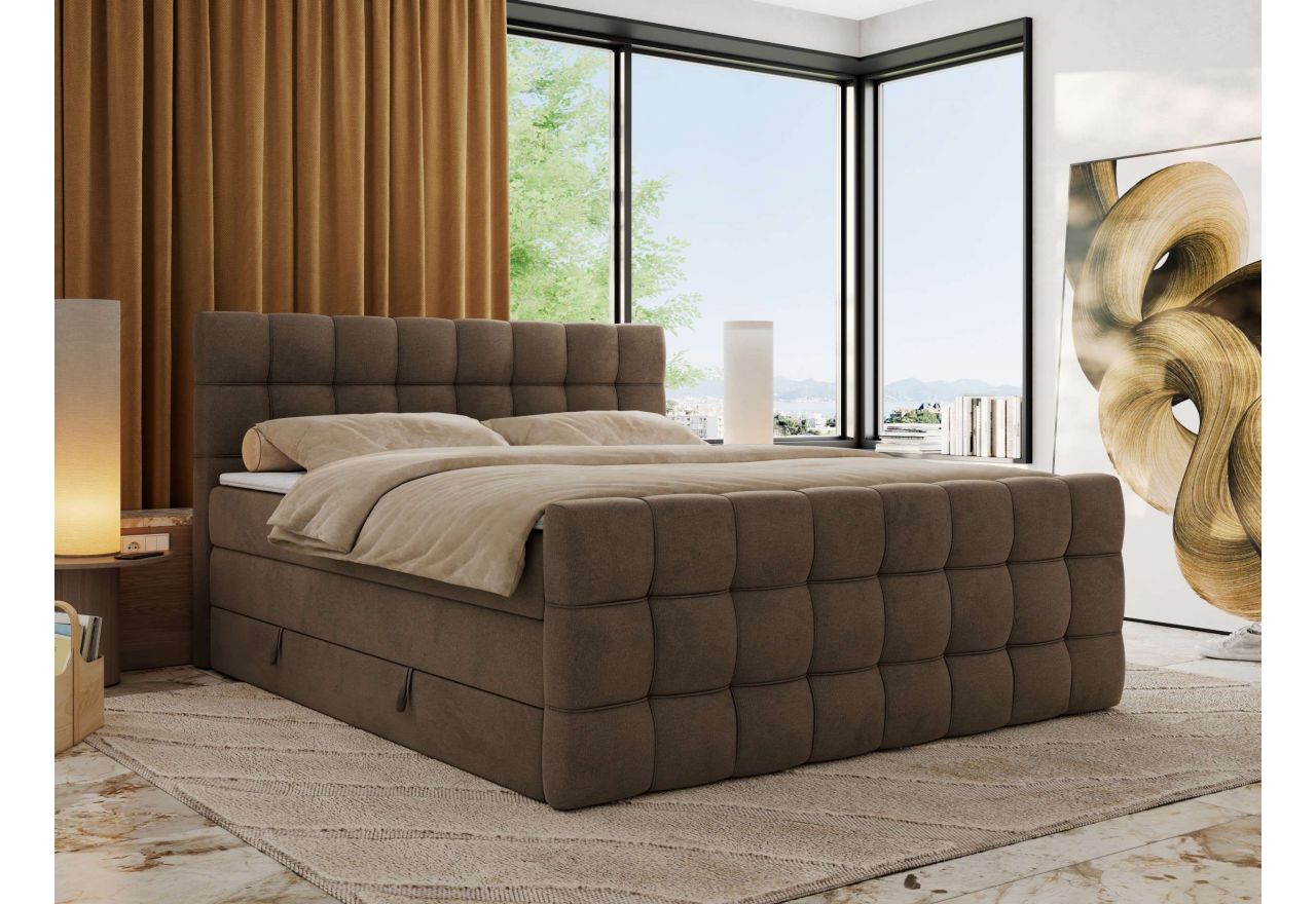 Łóżko kontynentalne - ALTIVO KING DUO - 200x200 - H3 - brązowy, welwet