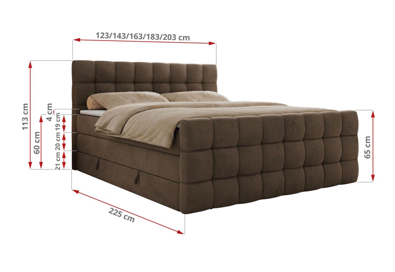Łóżko kontynentalne - ALTIVO KING DUO - 200x200 - H3 - brązowy, welwet