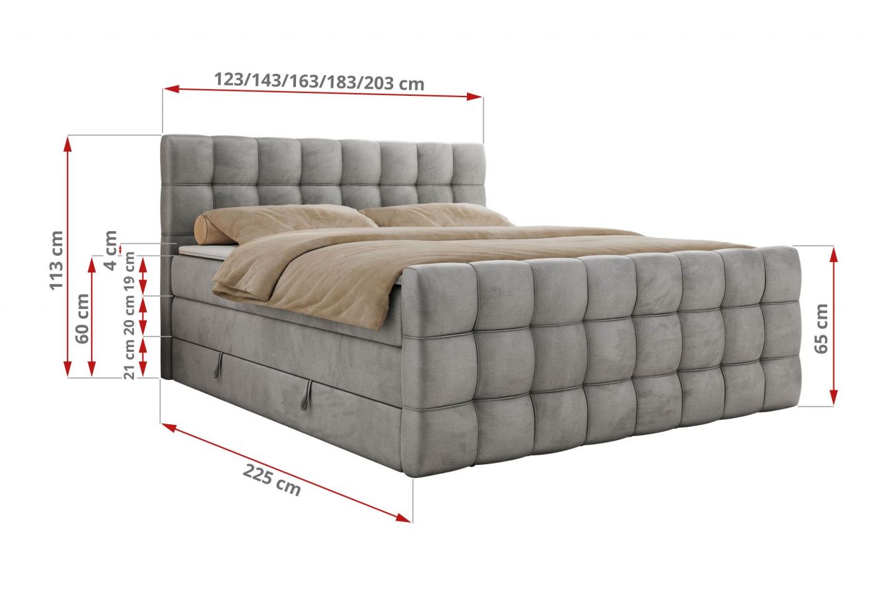 Łóżko kontynentalne - ALTIVO KING DUO - 120x200 - H3 - jasnoszary, welwet