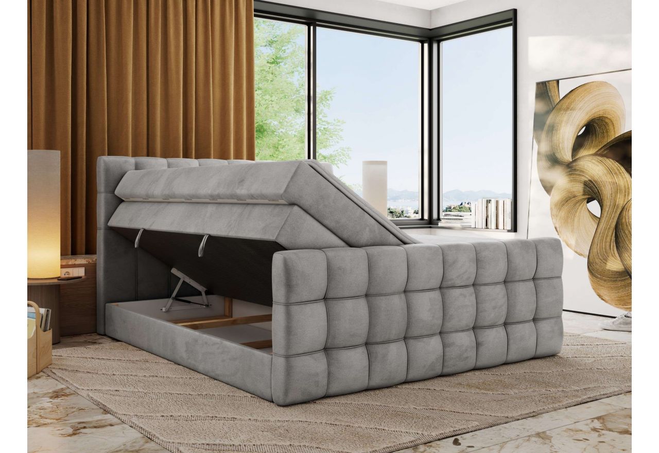 Łóżko kontynentalne - ALTIVO KING DUO - 160x200 - H3 - jasnoszary, welwet