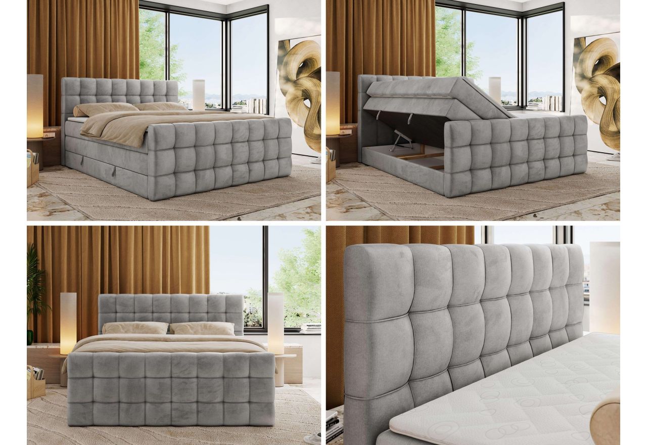 Łóżko kontynentalne - ALTIVO KING DUO - 160x200 - H3 - jasnoszary, welwet