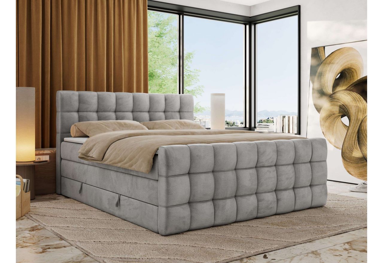 Łóżko kontynentalne - ALTIVO KING DUO - 200x200 - H3 - jasnoszary, welwet