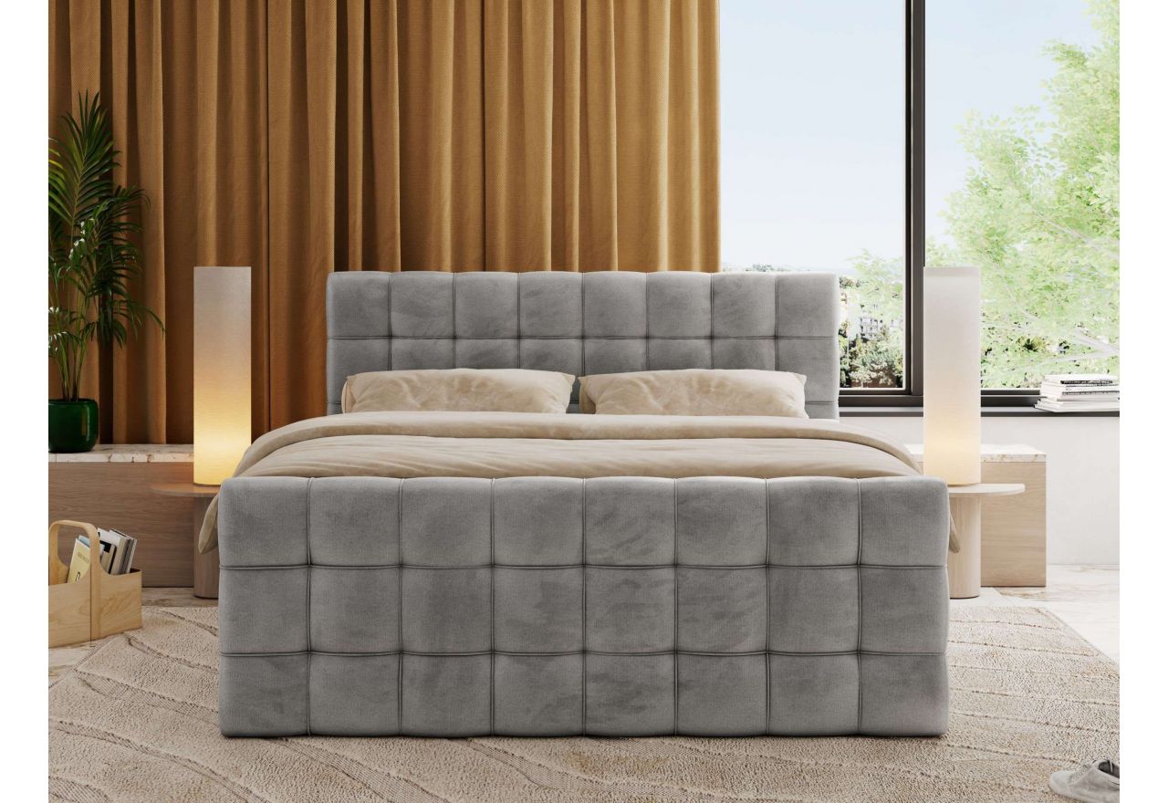 Łóżko kontynentalne - ALTIVO KING DUO - 140x200 - H4 - jasnoszary, welwet