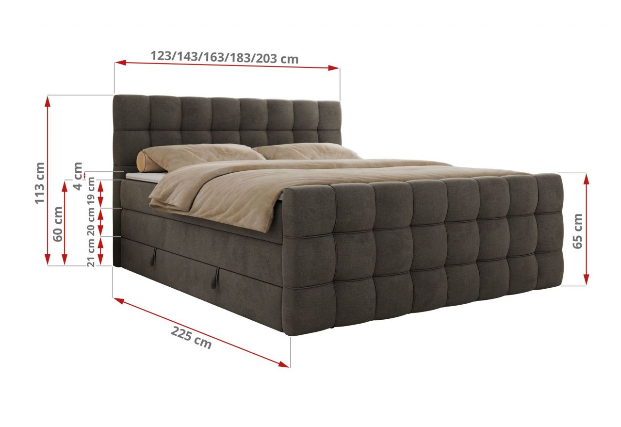 Łóżko kontynentalne - ALTIVO KING DUO - 140x200 - H3 - ciemnoszary, welwet