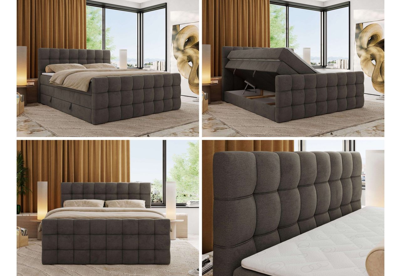 Łóżko kontynentalne - ALTIVO KING DUO - 200x200 - H3 - ciemnoszary, welwet