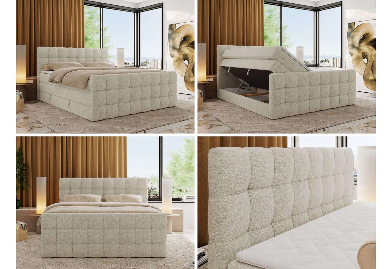 Łóżko kontynentalne - ALTIVO KING DUO - 140x200 - H3 - kremowy, struktura