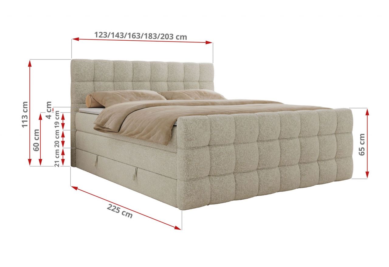 Łóżko kontynentalne - ALTIVO KING DUO - 200x200 - H3 - kremowy, struktura