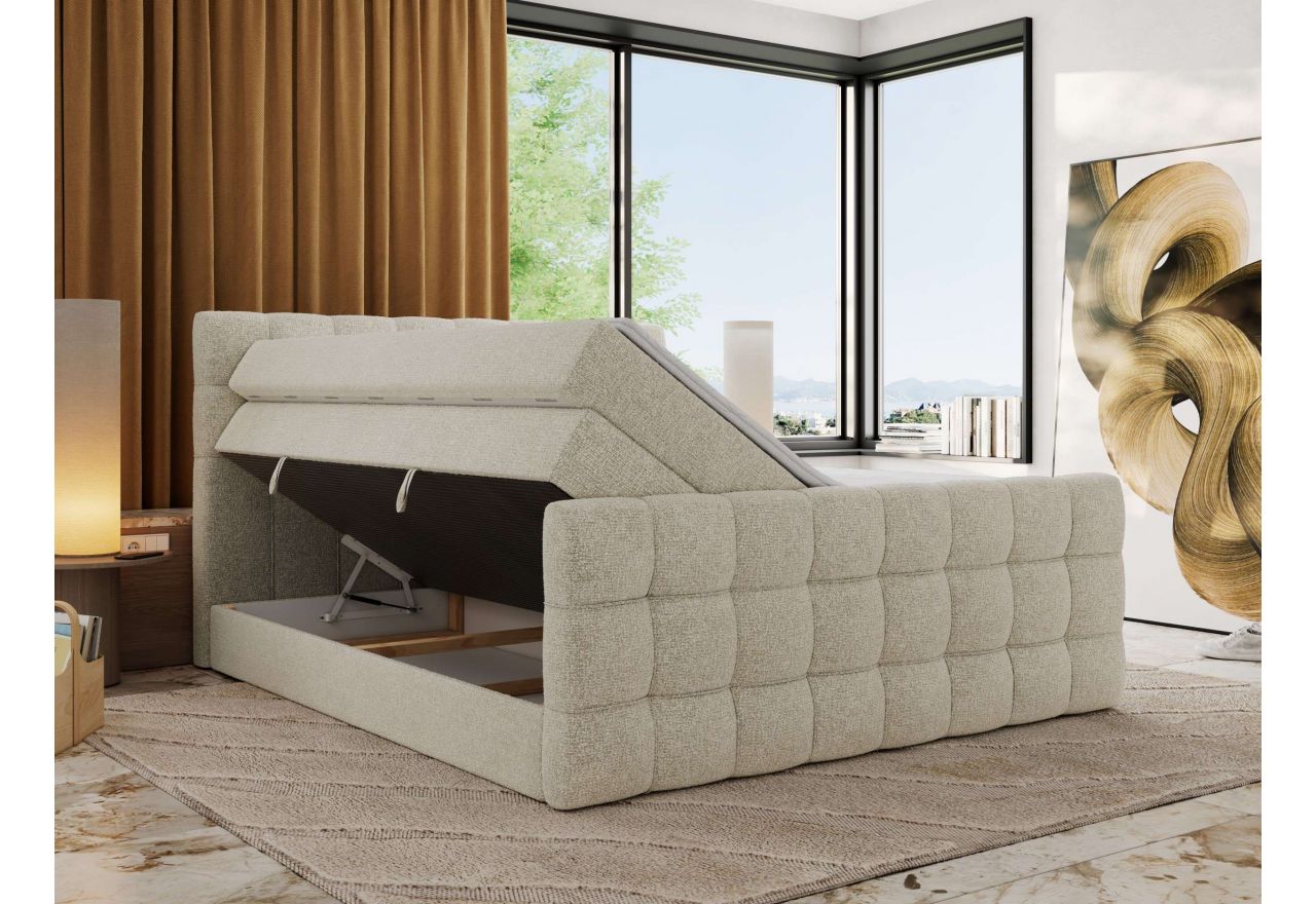 Łóżko kontynentalne - ALTIVO KING DUO - 200x200 - H3 - kremowy, struktura