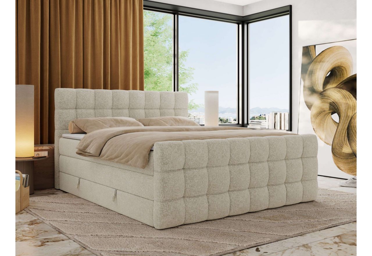 Łóżko kontynentalne - ALTIVO KING DUO - 140x200 - H4 - kremowy, struktura