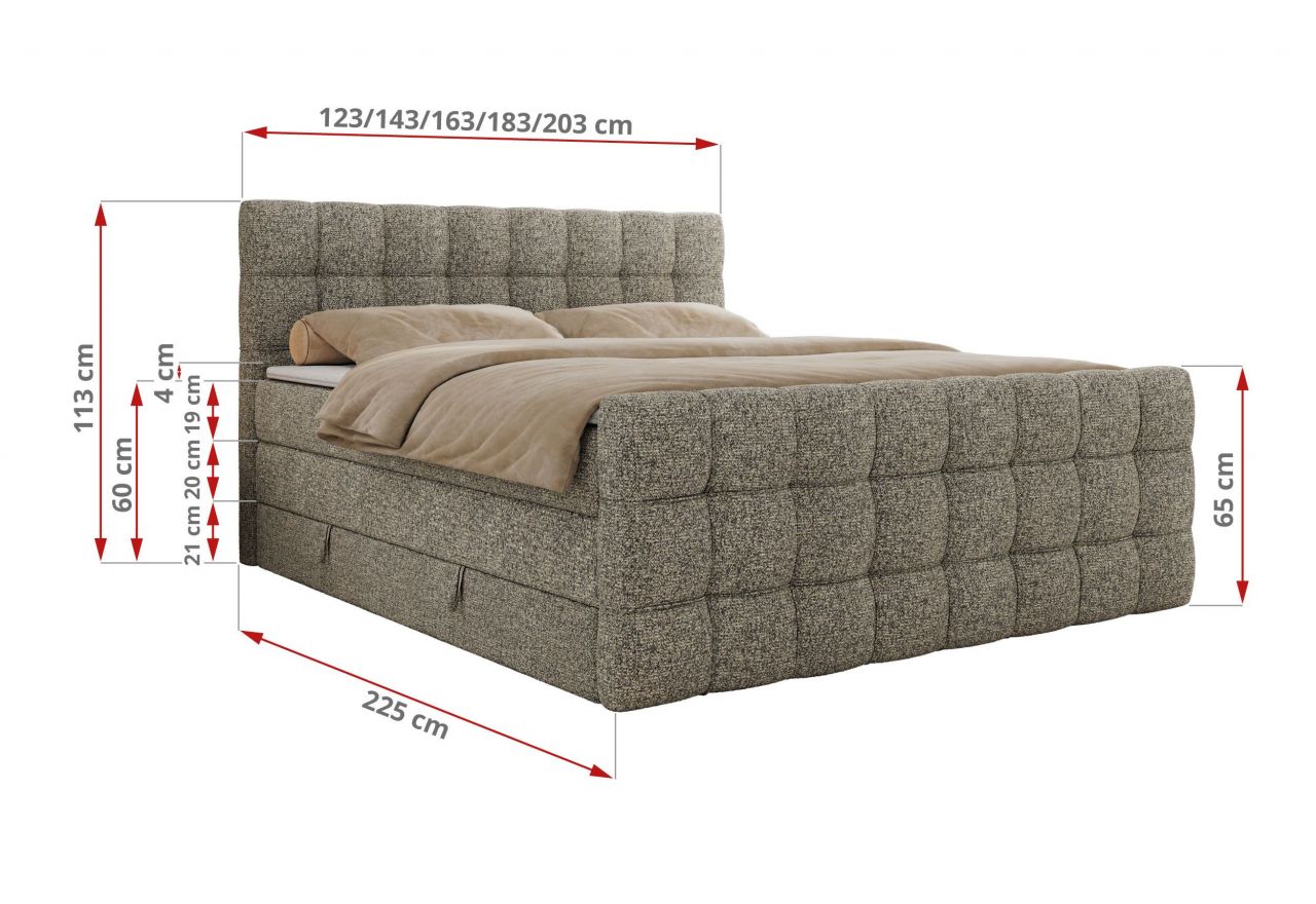 Łóżko kontynentalne - ALTIVO KING DUO - 160x200 - H3 - szary, struktura