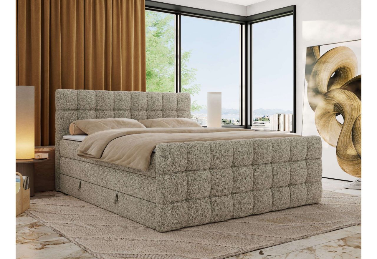 Łóżko kontynentalne - ALTIVO KING DUO - 200x200 - H3 - ciemnobeżowy, struktura