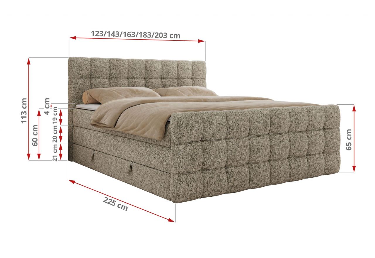 Łóżko kontynentalne - ALTIVO KING DUO - 180x200 - H4 - ciemnobeżowy, struktura