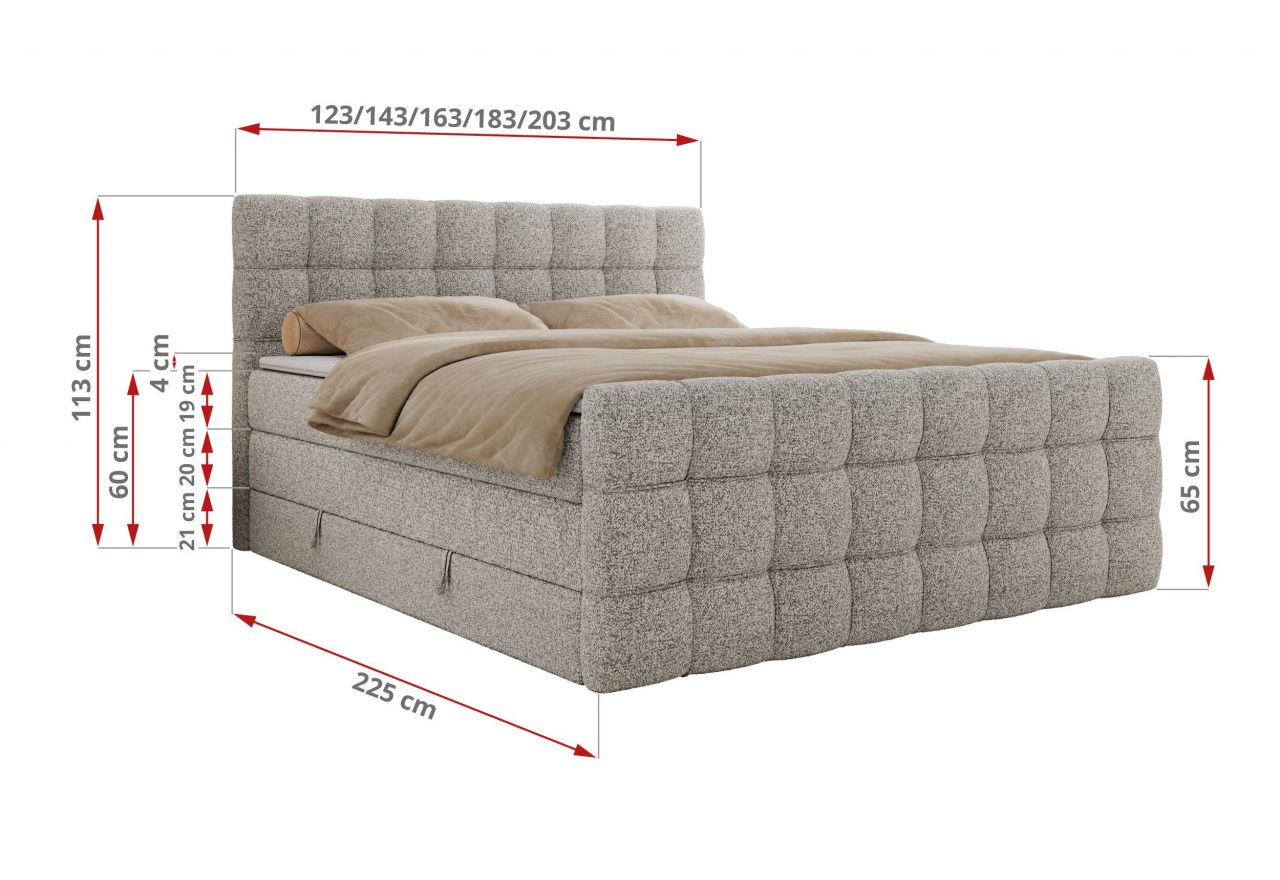 Łóżko kontynentalne - ALTIVO KING DUO - 160x200 - H4 - jasnoszary, struktura