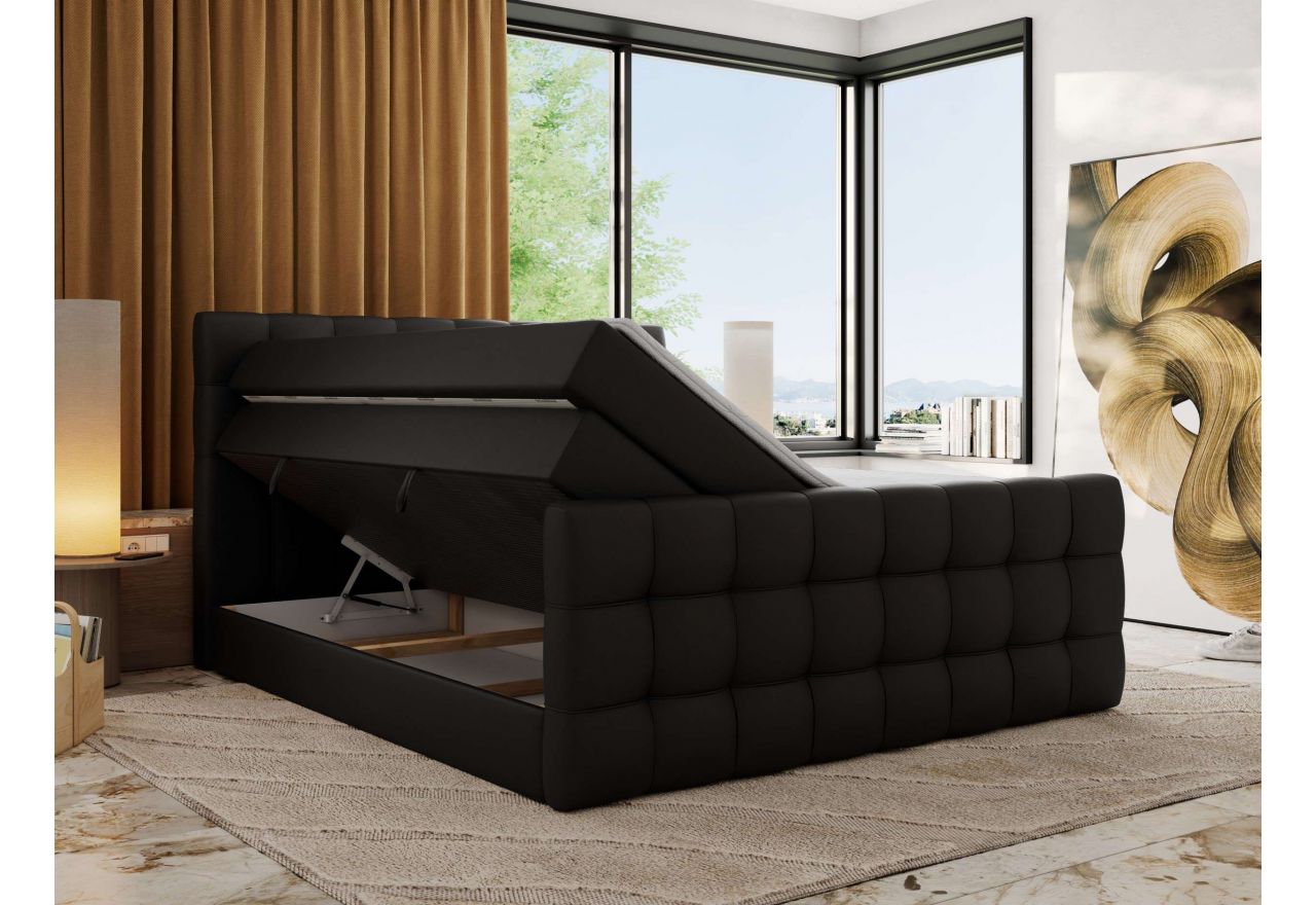 Łóżko kontynentalne - ALTIVO KING DUO - 160x200 - H3 - czarny, ekoskóra